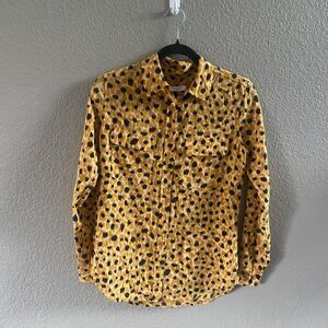Equipment Femme Blouse Womens XS Yellow Silk Leopard Animal Print Button Up